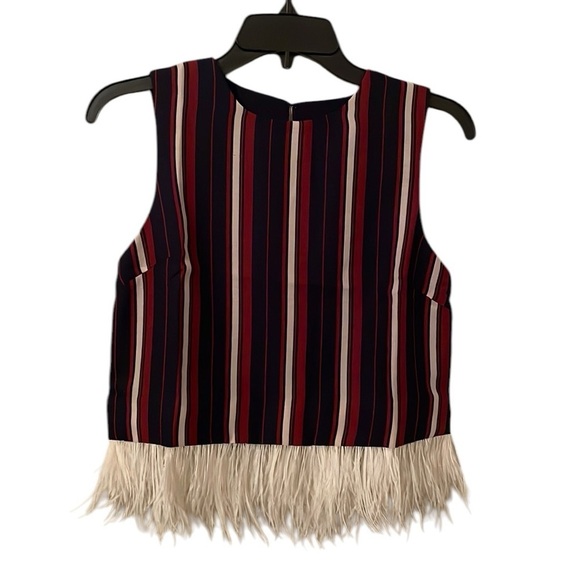 Endless Rose Tops - ENDLESS ROSE | Women’s Navy/Red Striped Feathered Hem Sleeveless Top Size S